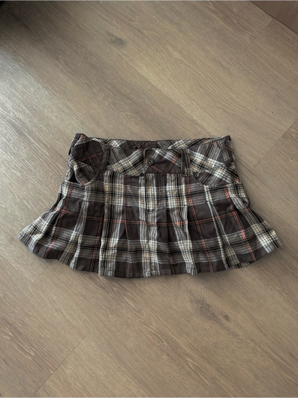 Vintage Y2K Bongo brown Plaid Pleated Mini Skirt - Picture 2 of 3
